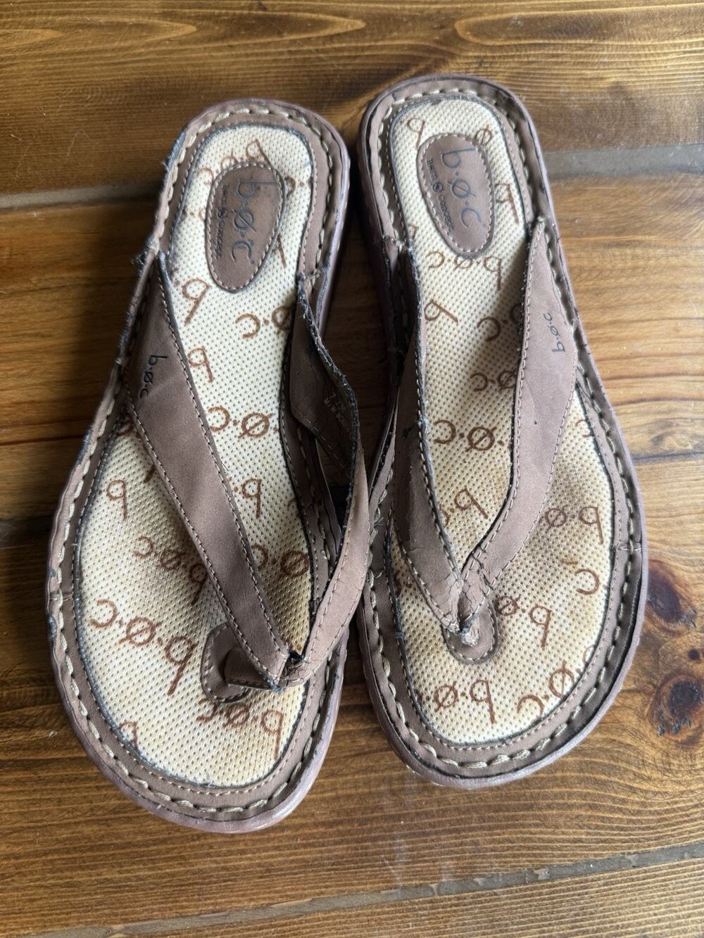 BOC by Born Women's Brown Leather Thong Flip Flop Sandals Size 7M